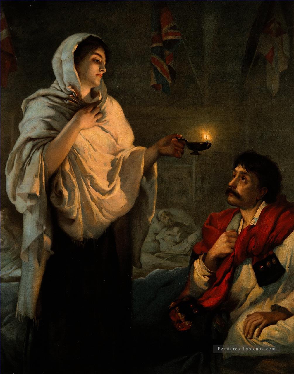 La Dame avec la lampe Miss Nightingale à Scutari Nightingale à une patiente Henrietta Rae Peintures à l'huile